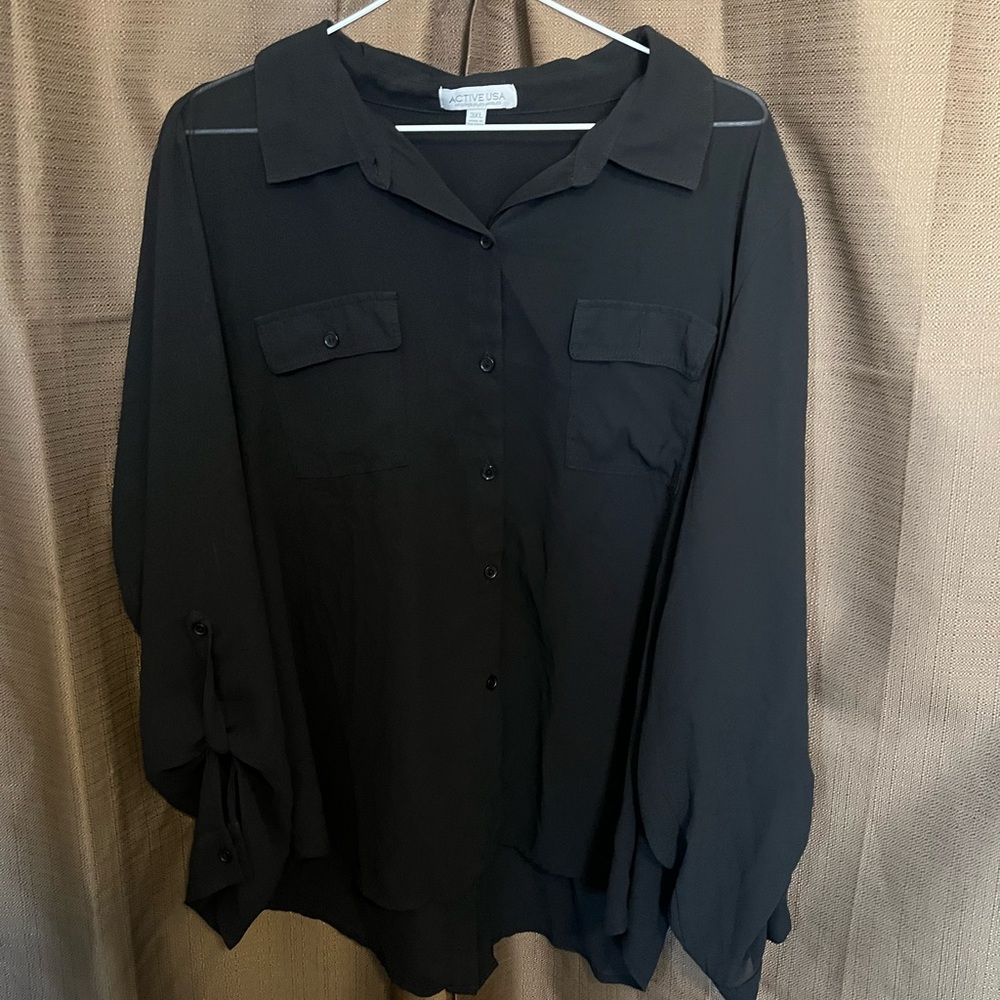Active USA Black Collared Button Shirt